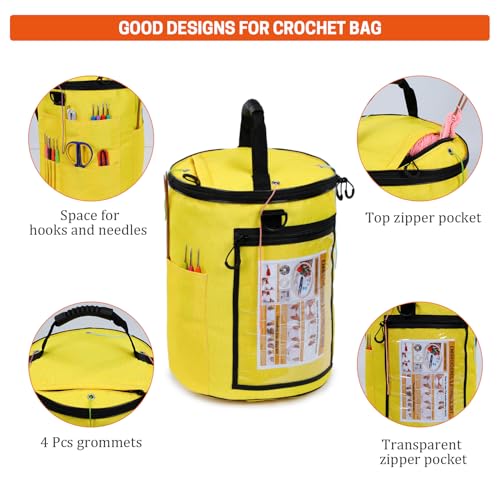 Image of Yarn Storage, Crochet Bag Organizer, Yarn and Crochet Tote, Durable Knitting Bag for Hooks, Needles and Kit for Beginners (Yellow)