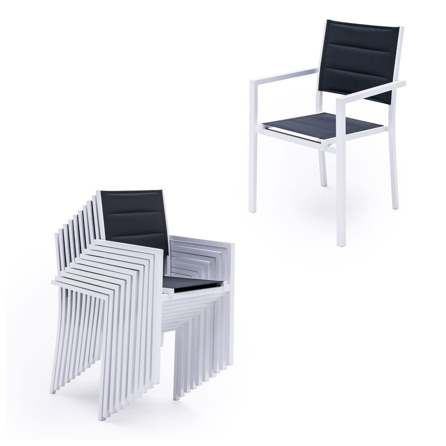 Happy Garden Salon de Jardin Extensible LAMPEDUSA - Salon de Jardin 10 Personnes - Table + Chaises - Blanc/Gris