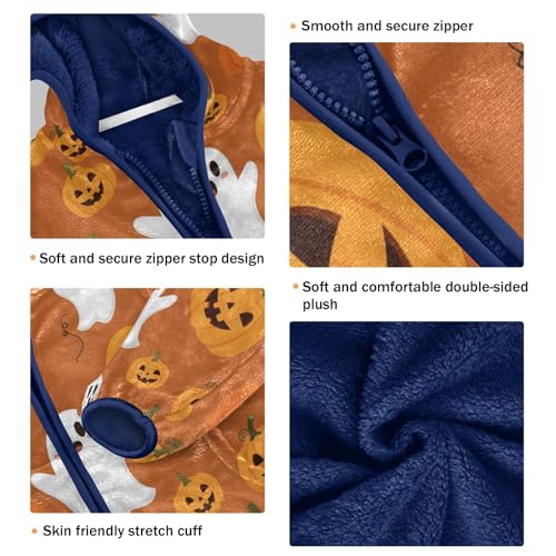 Halloween Pumpkins and Ghosts Toddler Fleece Jacket Girl Boys Hooded Fleece Jacket Coat Warm Outwear Zip-up 3-10T3