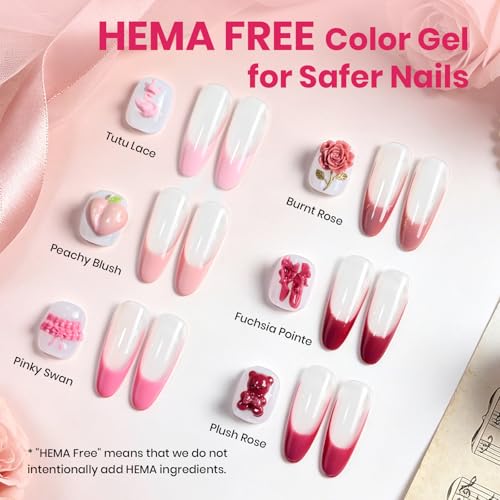 Image of Beetles Pink Gel Polish Set - Ballet Rosa Hema-Free Collection, 6 Colors Nude Pink Colors Gel Kit with Pre-Swatched Color Card, Soak Off UV LED Polish for DIY Nail Art Home Salon Gifts