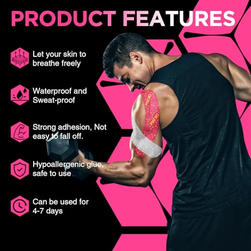 Image of OK TAPE Synthetic Kinesiology Tape Precut Strips, Waterproof Kinesiology Athletic Tape for Muscle Support and Recovery, Reduce Muscle Discomfort Tape,Durable, 2inx16.4ft Roll 20PCS | Beige