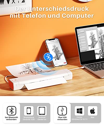 Phomemo Tragbare Drucker M08F Bluetooth-Thermodrucker Mobiler Drucker Kabelloser Reisedrucker für Mobiles Büro,Unterstützt A4 Thermopapier, Kompatibel mit Android- und iOS-Telefonen – Bild 4