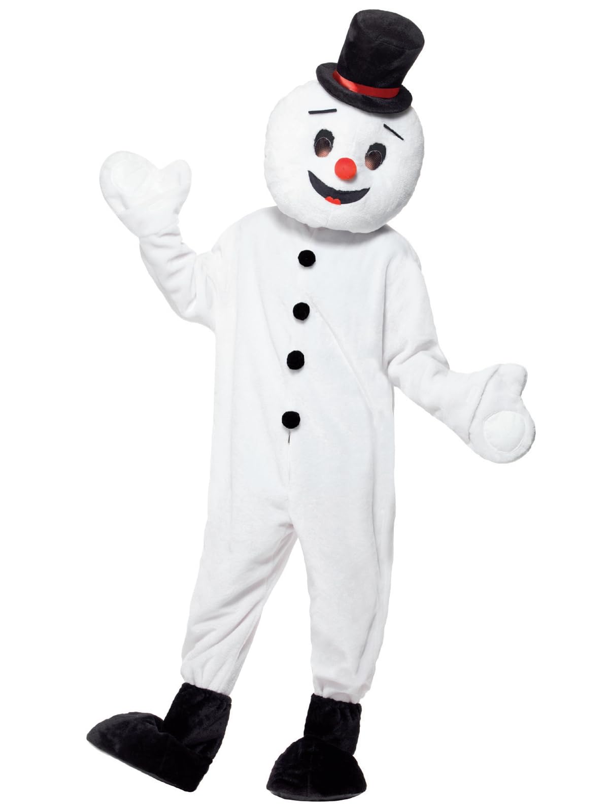 Smiffys Costume Bonhomme de Neige Mascotte, Blanc, avec Longue Barbe, Combinaison, Chapeau et Couvre-Bottes Halloween
