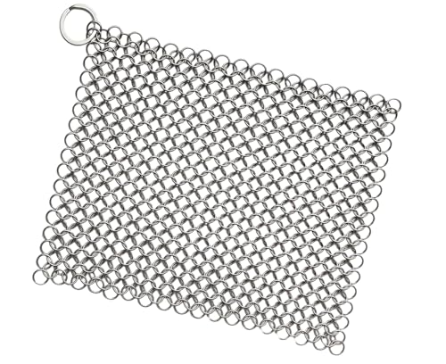 PIBC 8'x6' Cast Iron Scrubber Stainless Steel Chainmail Cleaner for Pre-Seasoned Pans, Griddles, BBQ Grill and Pot Cookware Cleaning