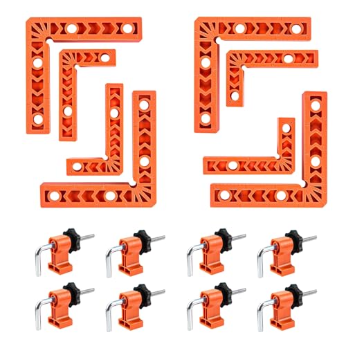 8 PCS Corner Clamps for Woodwork Right Angle Clamp 90 Degree Clamp Positioning Squares with 8 Clamps Woodworking Tool for Pictures Frames Cabinets Boxes (3 4)