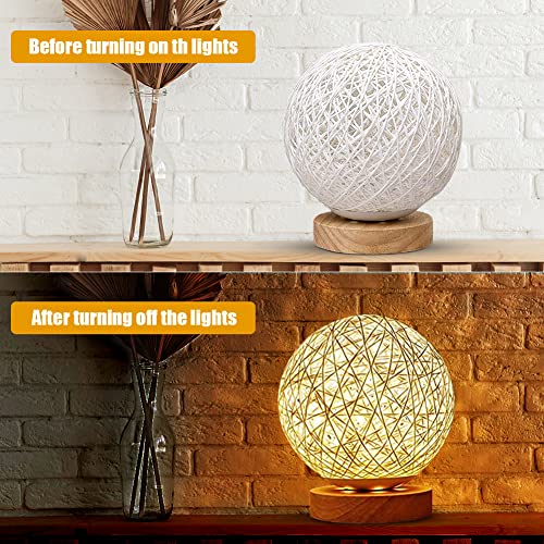 Gohytal LED bedside lamp, beige spherical ball lamp, dimmable night lights, wooden rattan LED table lamp with USB cable - Image 2