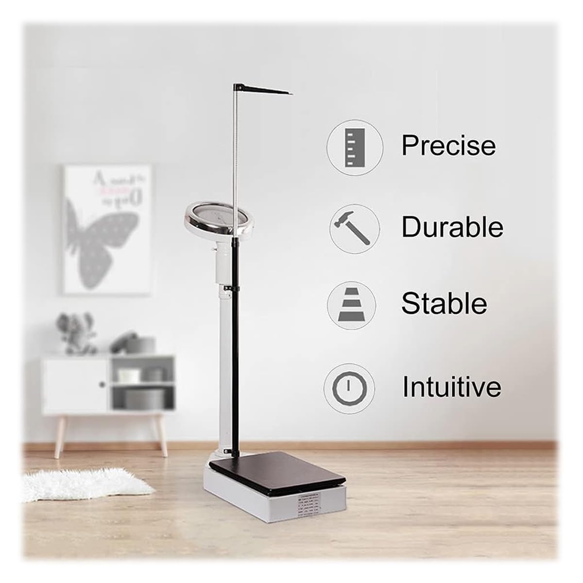 Báscula de altura y peso, báscula mecánica analógica con barra de altura de aluminio ajustable, adecuada para centros de examen médico y gimnasios