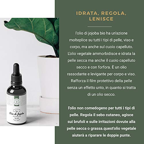 100ml Olio di Jojoba Bio, Spremuto a Freddo, Puro - 100% naturale per la cura di pelle, capelli, viso, barba - Flacone di vetro - Imbottigliato in Francia