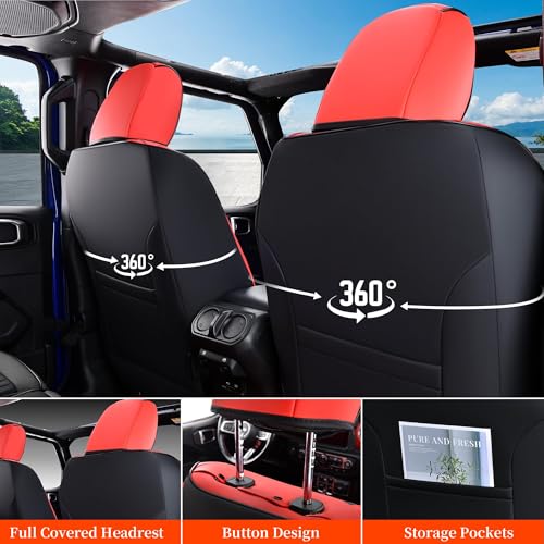 Image of Coverado Seat Covers 4 Door Full Set for Jeep Wrangler, Waterproof Car Seat Covers for Truck Automotive Seat Covers Custom Fit for 2013-2017 Jeep Wrangler JK Seat Covers for Cars(Red)