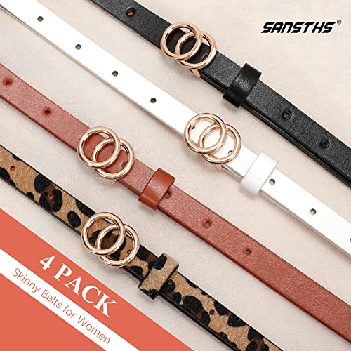 Sansths Skinny Belts For Women, 4 Set Thin Faux Leather Belts With Gold Double O Buckle For Jeans Pant Dress Summe£¨S,Leopard £© #TOP6