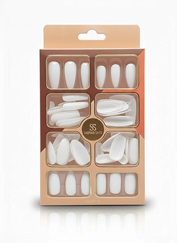Sabrina Sato Unhas Postiças, Kit com 96 Peças e 4 Modelos Diferentes.Aplicação Rápida e Prática! (Branca)