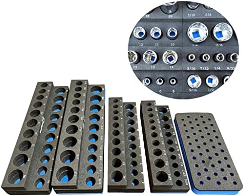 ToolGear Socket Organizer, Easy to Read Size labels, 80 sockets w/added 50 hex bit holder, holds deep & shallow sockets, metric & standard, 3/8 and 1/4 inch drive socket holder, tool organizer trays