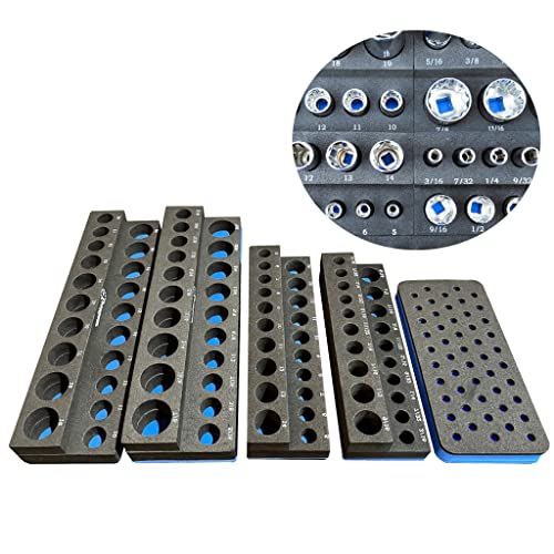 ToolGear Socket Organizer - Easy to Read Size labels. Holds 80 sockets,50 hex screwdriver bits for deep & standard sizes. Metric & SAE 3/8 & 1/4Tool box organizer for your shop, garage or tool drawer