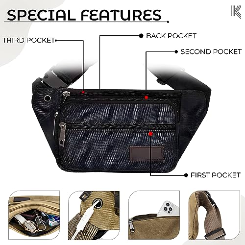 Image of Kraptick Premium Unisex Waist Bag for Men and Women - Stylish Fanny Pack, Hip Bag, Travel Money Belt (Canvas Black)
