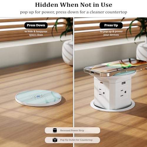 XBA 65W Enchufe Pop Up USB-C con carga inalámbrica 10W, recorte de 4 pulgadas miniatura 5