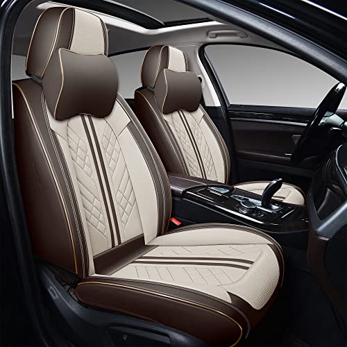 Image of GXT Car Seat Covers Front Seats Only, Front Car Seat Covers 2 Pack, Premium Faux Leather Car Seat Cushion - Universal Fit for Most Sedans SUV Pick-up Truck with Headrests(Coffee and White)