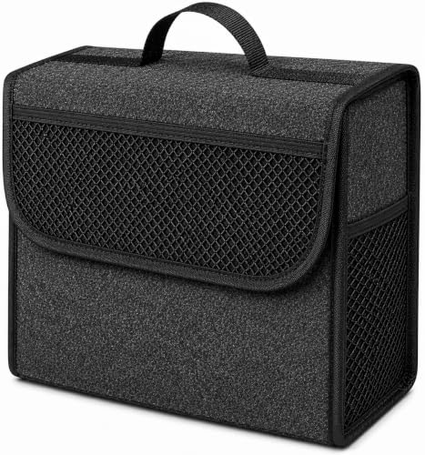 Image of JVCV Car Trunk Boot Organizer, Car Storage and Organizer Anti Slip Car Accessories Organizer for Car, Suv, Sedan, Truck, Minivan Anti Slip Bottom | Front & Side Mesh Pockets (Small).