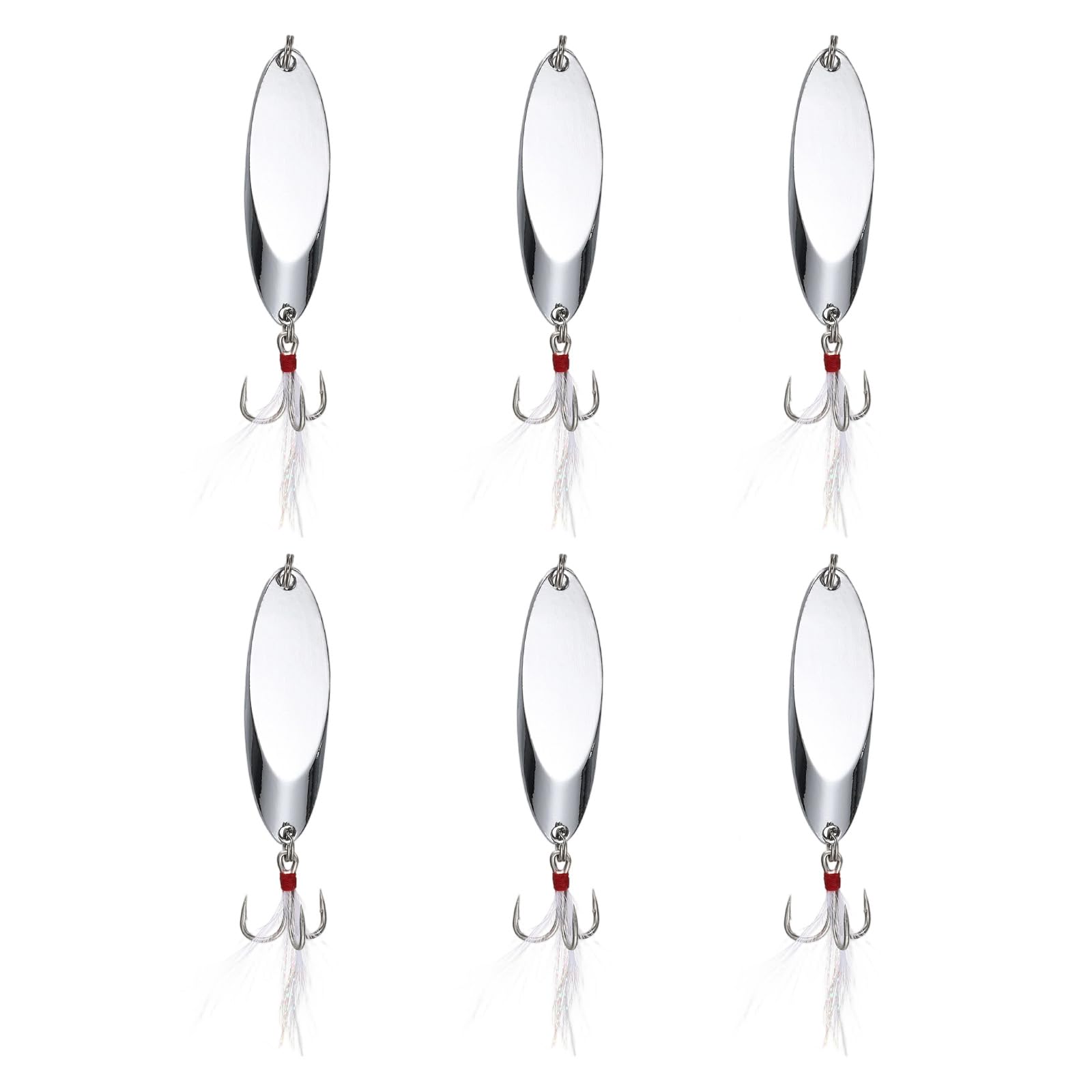 YELARXI Fishing Spoons Lures, Metal Saltwater Treble Trout Lures Jigging Spoon with Treble Hooks Spinner Baits 6 Pcs & 3/5 oz & Silver - Fitting for (Freshwater/Salmon/Bass/Trout)