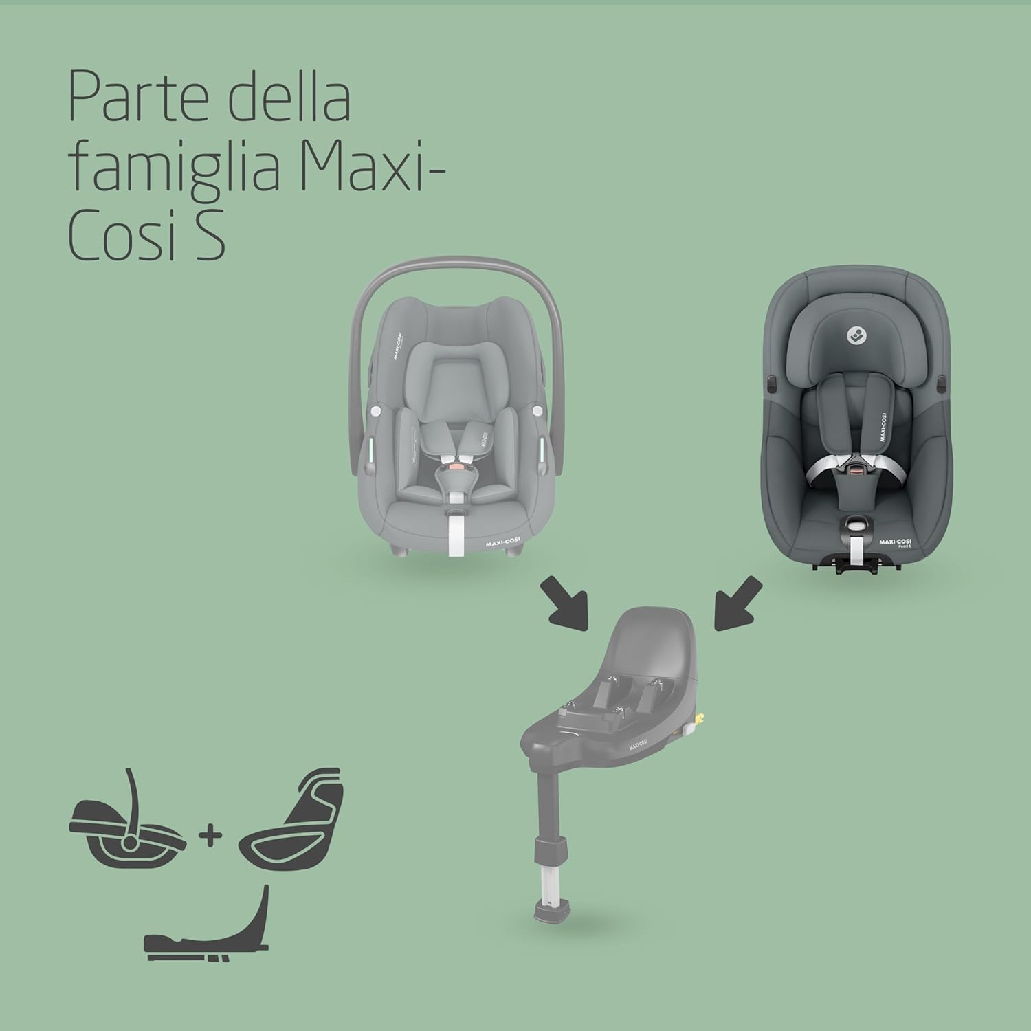 Maxi-Cosi Pearl S i-Size, Seggiolino Auto per Bambini 3 mesi-4 anni, 0-18 kg, 61-105 cm, Seggiolino Auto Neonato Reclinabile 5 Posizioni, Cinture Easy-in, Protezione G-CELL, Tonal Graphite