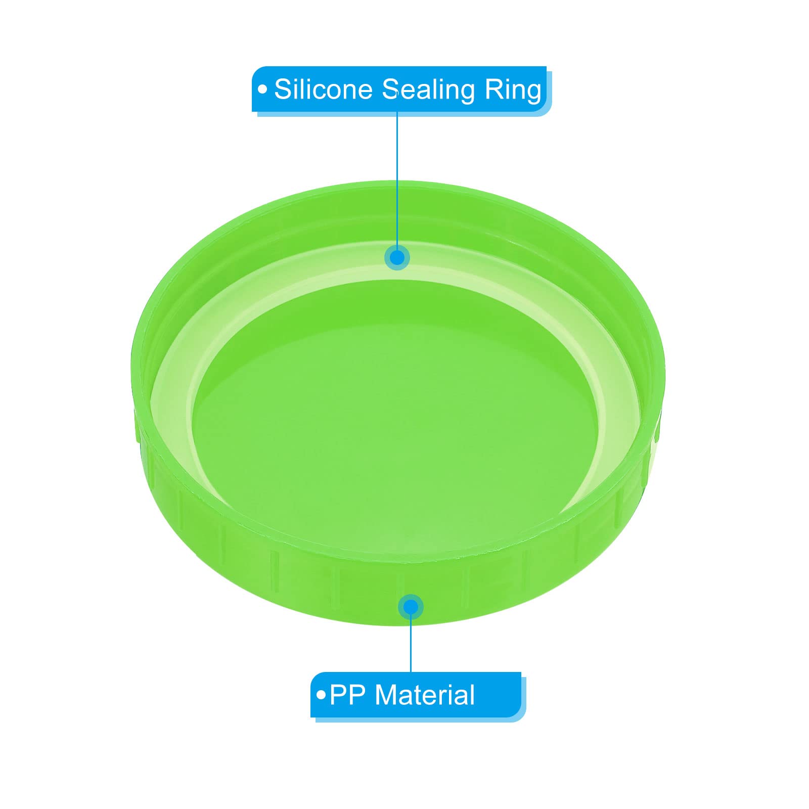 PATIKIL 86mm Wide Mouth Plastic Mason Jar Lids, 1Set/6 Pack Canning Jars Caps with Silicone Sealing Ring for Kitchen Storage Green - Image 4
