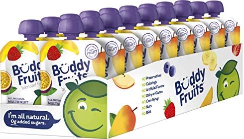 Buddy Fruits Snacks To Go Multifruit Unsweetened Applesauce 3.2oz Pouch (18pk) Gluten-Nut-Dairy-Preservatives-BPA Free, Non GMO, Kosher