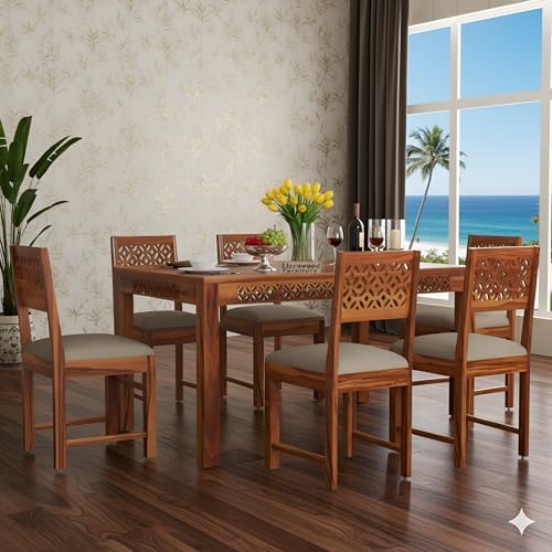 LIZZAWOOD Solid Sheesham Wood Seater Dining Set Dining Table Set with ...
