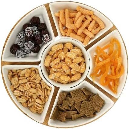 Vencier Lazy Susan Rotating , Revolving Dip Set Snack Bowl Serving Platter with 6 Ceramic Dishes Dips, Snacks & Appetisers