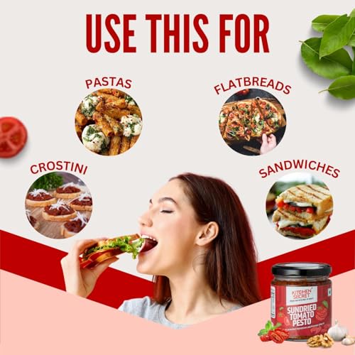 Image of Kitchen Secret Sundried Tomato Red Pesto 180g -For Pasta, Spaghetti, Pizza, Sandwiches, Wraps,Quality Ingredients, No Preservatives, Taste of Italy (Pack of 2)