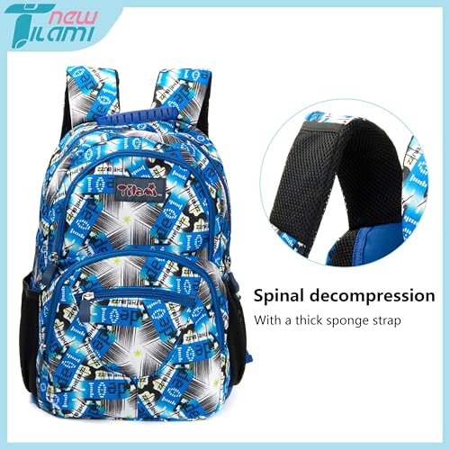 NEW TILAMI 14 Inch kid Toddler Backpack Boys Girls School Bag Kindergarten Elementary Cute Backpacks, Blue Digital Lines2