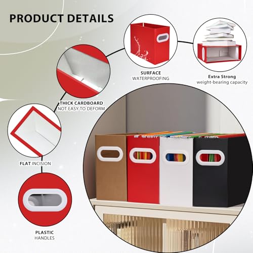 HUAPRINT File Organiser,Red File Box,Pack of 6, Red6 - Image 4