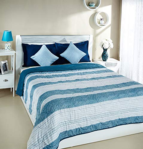 Amazon Brand – Solimobrickline Microfibre Printed Quilt Blanket/Comforter, Double, 120 Gsm, Blue