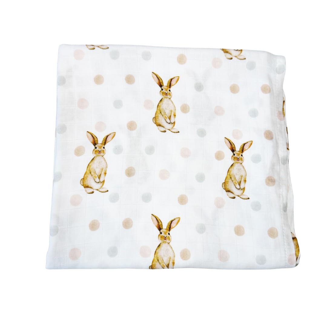 Baby J's® X-Large Luxury Soft Bamboo Muslin Swaddle Blankets - Bamboo Cotton Super Soft Muslin for Baby Girl or Baby Boy (Rabbit)