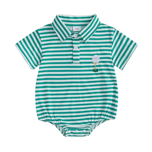 Newborn Baby Boy Golf Outfit Golf Short Sleeve Lapel Button Romper Up Loose Fit Stripes Jumpsuit Summer Clothes