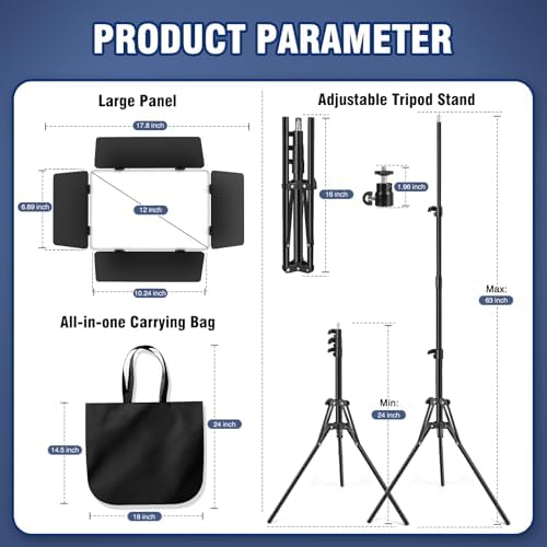 2 Pack LED Video Light Kit with Barn Door, Kewaiaa 30W Photography Light Panel with Stand, 3000Lux 2500K-8500K Dimmable Studio Lights for Video Recording/Filming/Photoshoot Shooting/Live Streaming — 사진 7