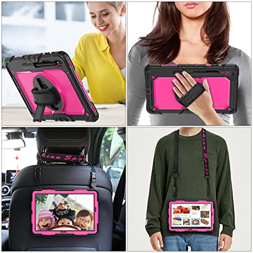 Image of SEYMAC stock Case for Samsung Galaxy Tab S8 Plus /S7 FE /S7 Plus 12.4 inch Tablet Case with Screen Protector, Pencil Holder, 360 Rotating Hand Strap & Stand, Drop-Proof, Rose /Black
