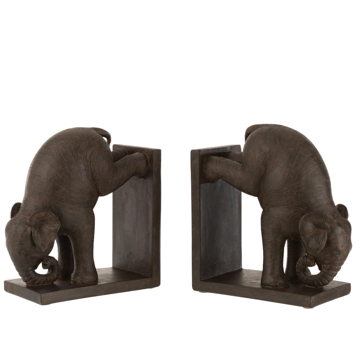 Serre-Livres Elephant marron foncé en résine pour étagère et bibliothèque
