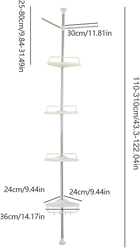 Miniatura 2 de WOQLIBE Organizador de ducha inoxidable para baño, 4 estantes ajustables con poste de tensión y ganchos, organizador de ducha esquinero resistente