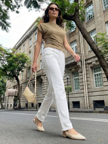 Image of Urbano Fashion Women's High Rise Straight Fit Washed Jeans Non-Stretchable