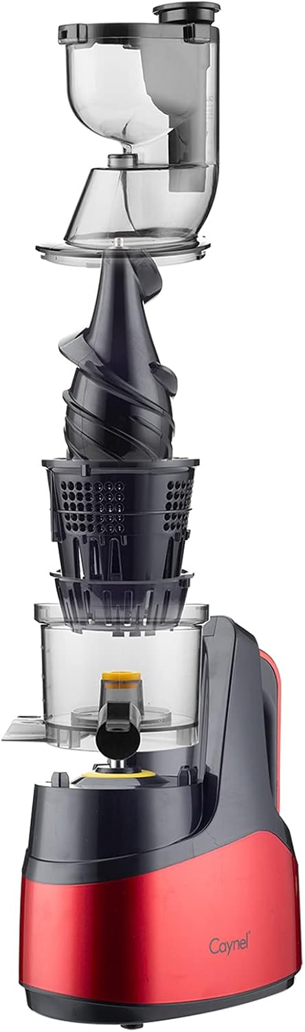 Caynel Slow Masticating Juicer Cold Press Extractor with 3" Wide Chute for Fruits, Vegetables and Herbs, Quiet Durable Motor with Reverse Function, Easy Cleaning High Yield Vertical Juicer