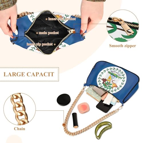 Zipper Prints Shoulder Purses Belize Flag Designer Handbag Funny Womens Classic Purse Hobo Totes with Chain Strap4