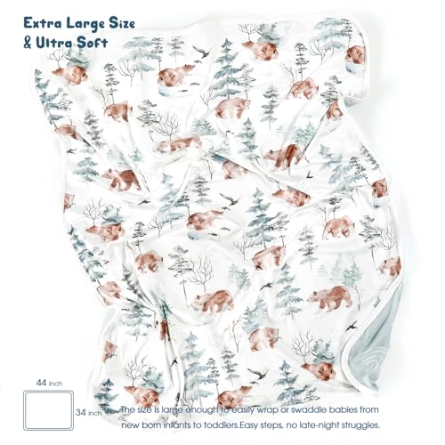 Image of GRSSDER Baby Blankets Super Soft Jersey Knit Swaddle Blanket for Baby Girls and Boys, Double Layer Receiving Blankets 34 x 44 Inches Extra Large for Swaddling, Cute Bear