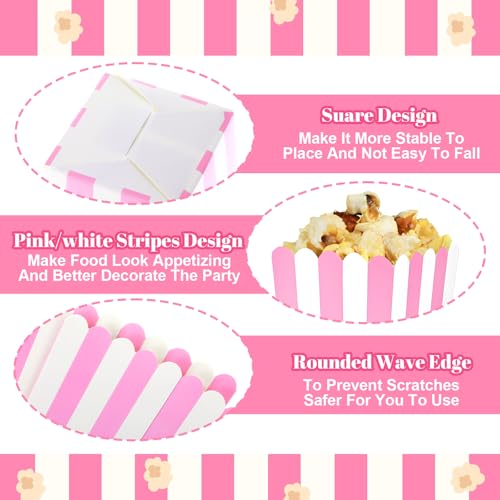 Image of 20 Pcs Pink Popcorn Boxes Mini Popcorn Bags for Party Small Puffed Rice Bowl Buckets Pink and White Striped Bags Paper Puffed Rice Container for Birthday Party Favor Movie Night Supplies