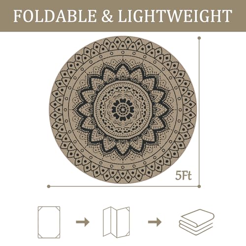 Tapete redondo boho para exterior 5 pies lavable miniatura 2