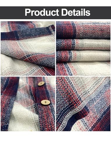 Image of Flannel Hoodie for Men Plaid Flannels Shirts Long Sleeve Lightweight Jacket Casual Button Down Shirt Size 4XL to 9XL