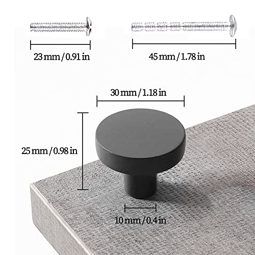 WAenZeeNH 4 Pcs Kitchen Cabinet Knobs 30mm Round Flat Black Cabinet Knobs Matte Black Drawer Knob with Mounting Screws for Cupboard Closet Drawer Door - Image 4