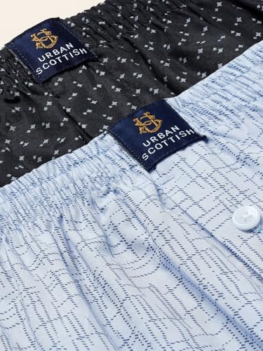 Image of Urban Scottish Men's Pack of 2 Cotton Printed Boxers with Side Pockets