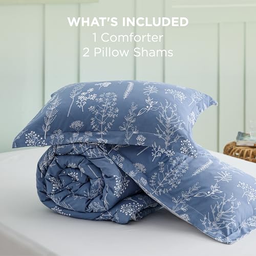 Image of Bedsure King Comforter Set - Infinity Blue Bed Set, 3 Pieces Cute Floral Bedding, 1 Soft Reversible Botanical Flowers Comforter and 2 Pillow Shams