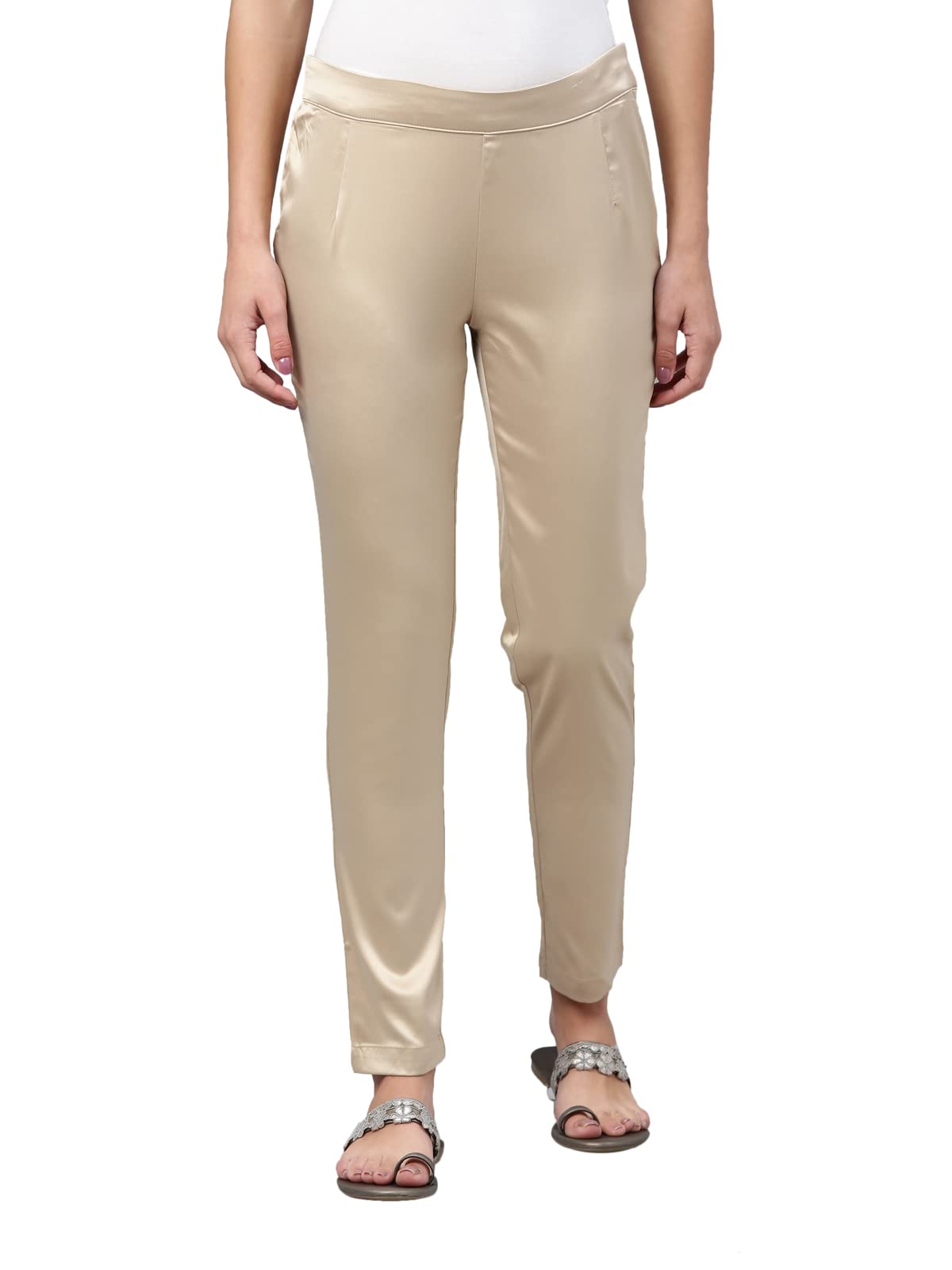 GO COLORSWomen Mid Rise Polyester Shiny Pant