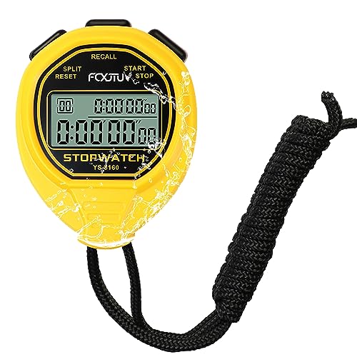FCXJTU Digital Waterproof Stopwatch, 60Laps Split Memory Stopwatch, No Clock, No Calendar, No Alarm, Simple Silent Large Display Stop Watch for Sports Swimming Training Coaches (Yellow)