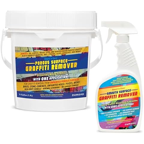 Smart ‘n Easy Graffiti Remover Bundle - Removes Unwanted Graffiti (Aerosol Spray Paints, Markers, Inks, Glues, Adhesives, & Paints) from Porous & Smooth Surfaces Fast! 1/2 Gallon Porous & 22oz Smooth Cover